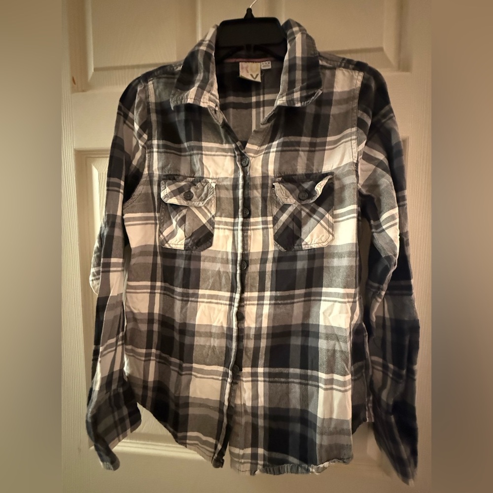Roxy Black and White Plaid Button Down Shirt